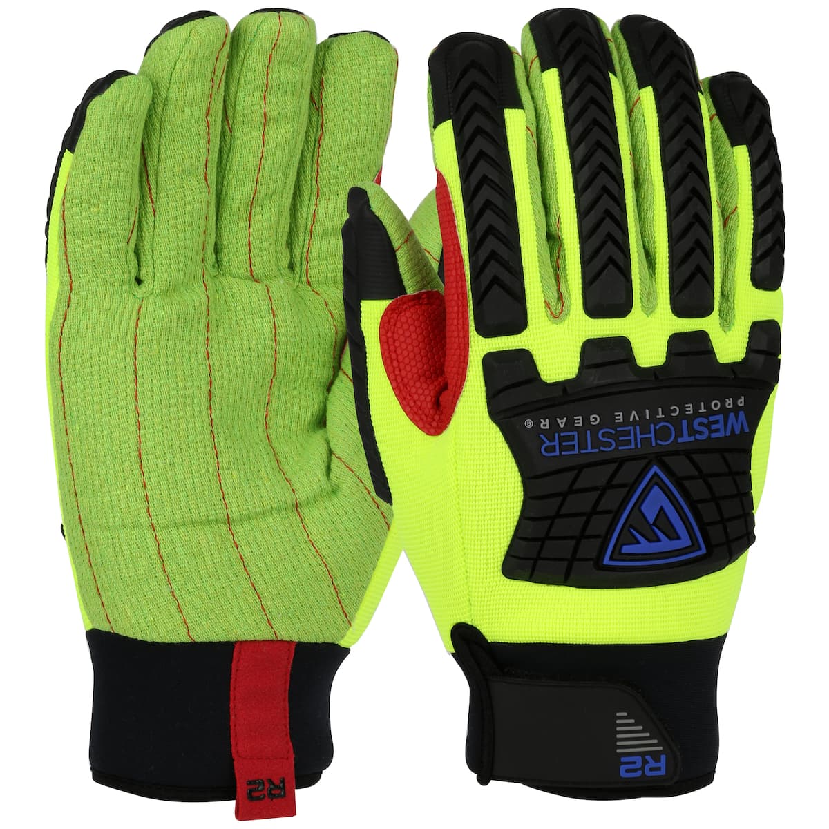 R2™ R2 Safety Rigger Green Corded Palm with Fabric Back and TPR Impact Protection - Insulated & Waterproof (87812)