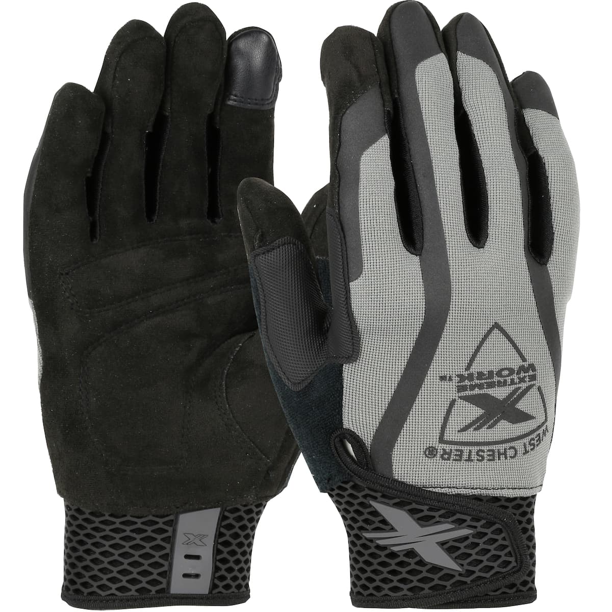 Extreme Work® Multi-PleX™ ToughX Suede Padded Palm with Gray Fabric Back and Touchscreen Index Finger - XLock Cuff (89301)