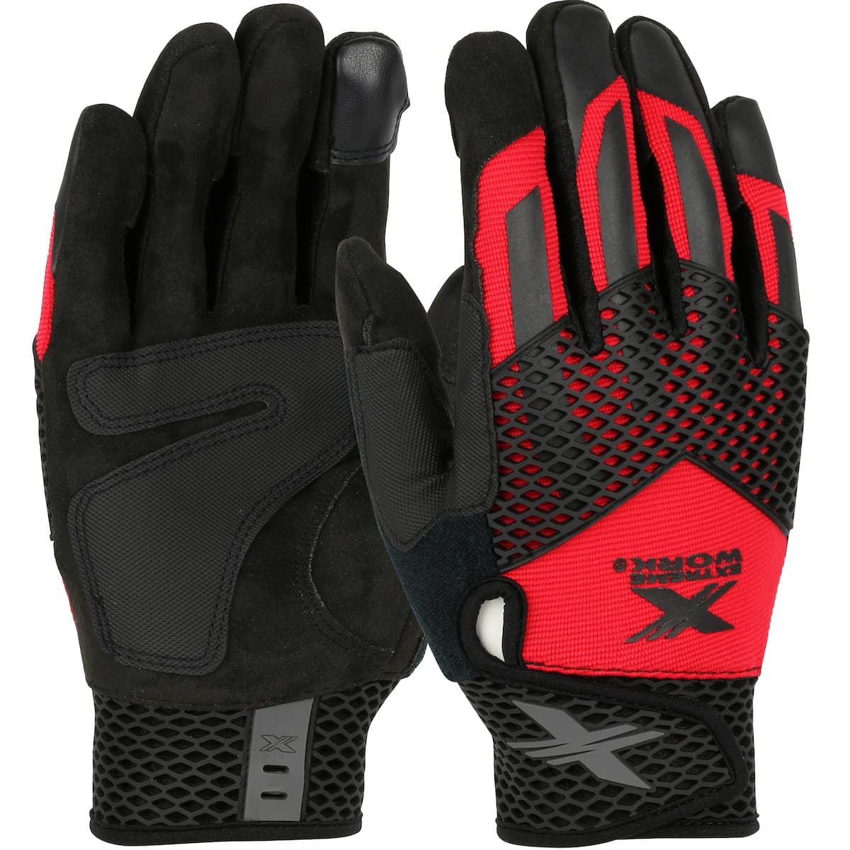 Extreme Work® Knuckle KnoX™ ToughX Suede Palm with Red Fabric Back and Touchscreen Index Finger - TPR Knuckle Guard (89303)