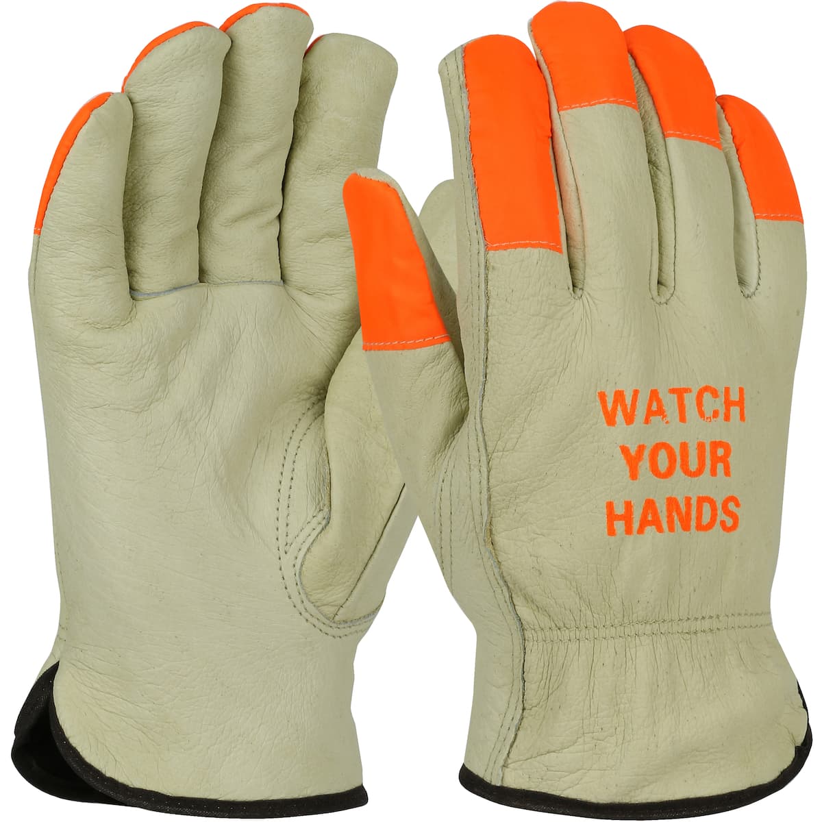 PIP® Premium Top Grain Pigskin Leather Drivers Glove with Thermal Lining and Hi-Vis Fingertips & WYH Logo (994KOTP)