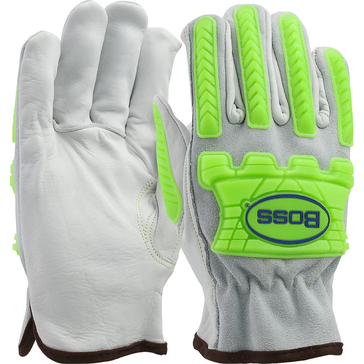 Boss® Top Grain Leather Drivers Glove with Split Cowhide Back, Keystone Thumb and Hi-Vis Impact TPR (997KB)