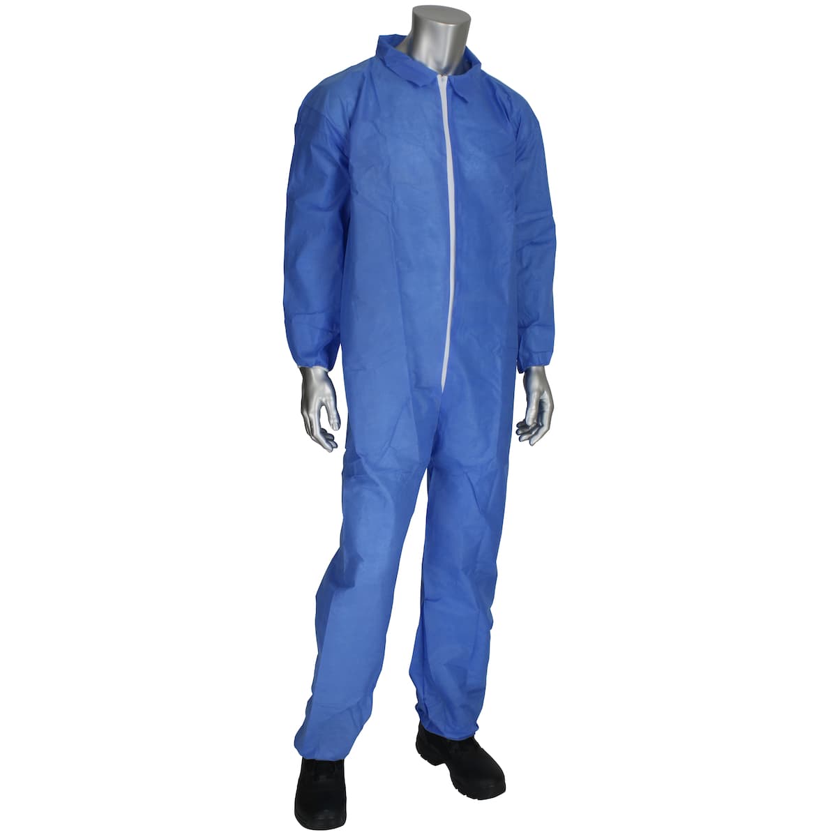 Blue Disposable Clothing Coverall With Elastic Wrists
