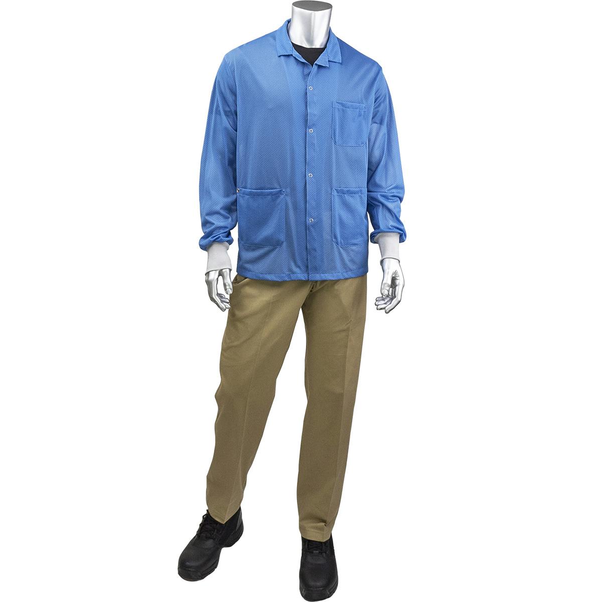 Short ESD Sheer Labcoat - ESD Knit Cuff, Blue (BR3C-42NB)