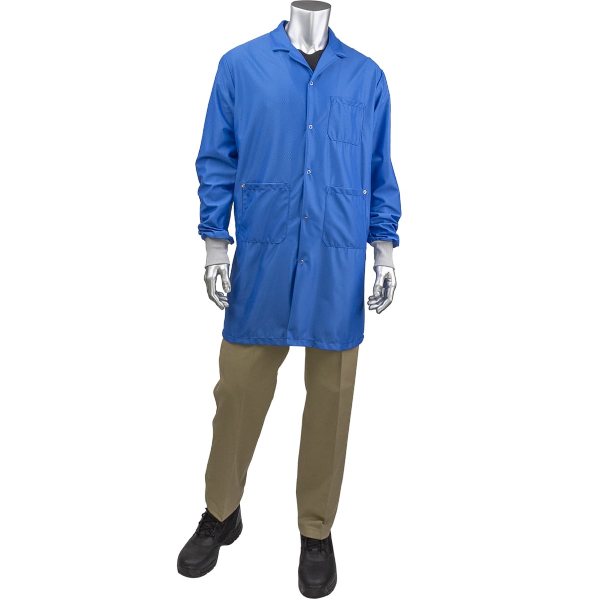 StatStar Long ESD Labcoat - ESD Knit Cuff, Royal (BR51C-44RB)