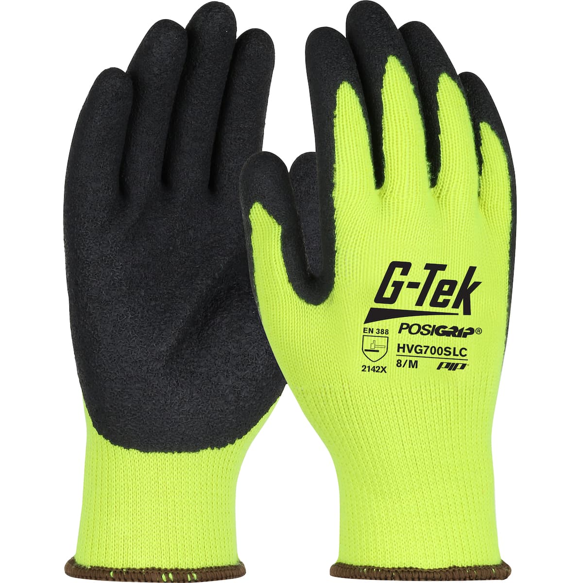 G-Tek® PosiGrip® Regular Weight Seamless Knit Hi-Vis Polyester Glove with Latex Coated Crinkle Grip on Palm & Fingers (HVG700SLC)