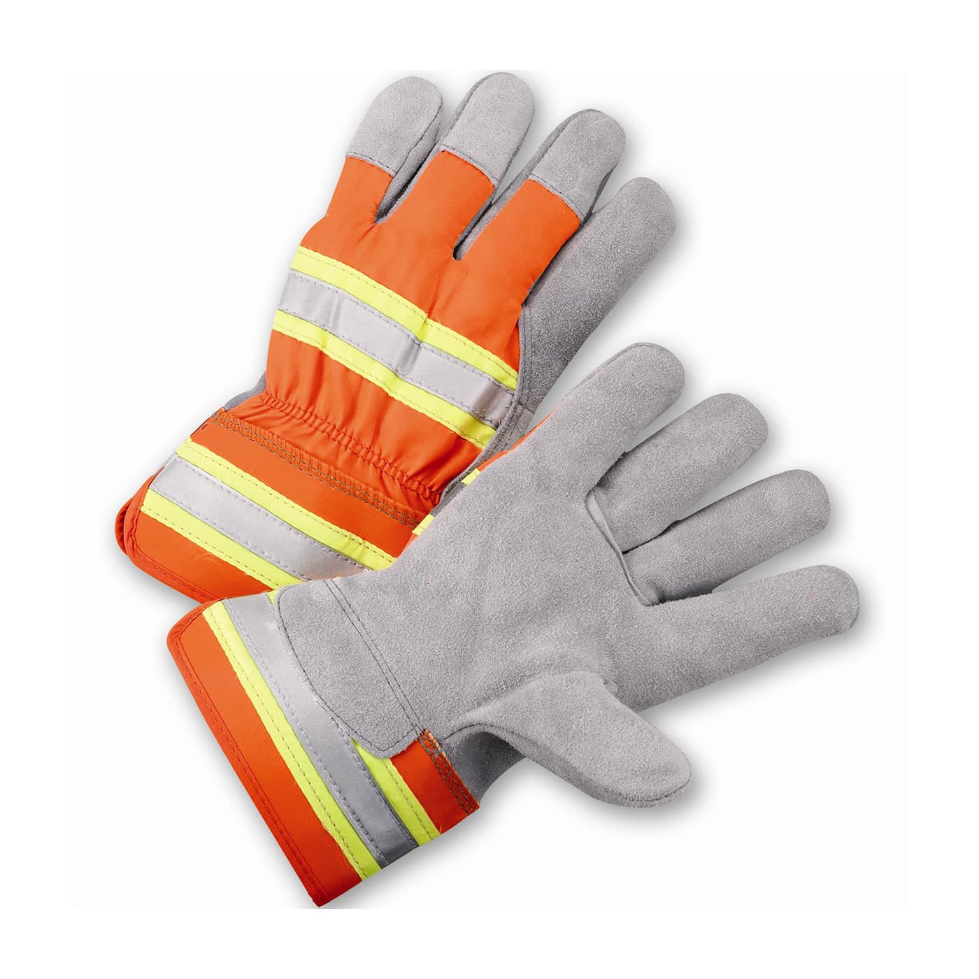 PIP® Premium Grade Split Cowhide Leather Palm Glove with Hi-Vis Fabric Back - Rubberized Safety Cuff (HVO500)