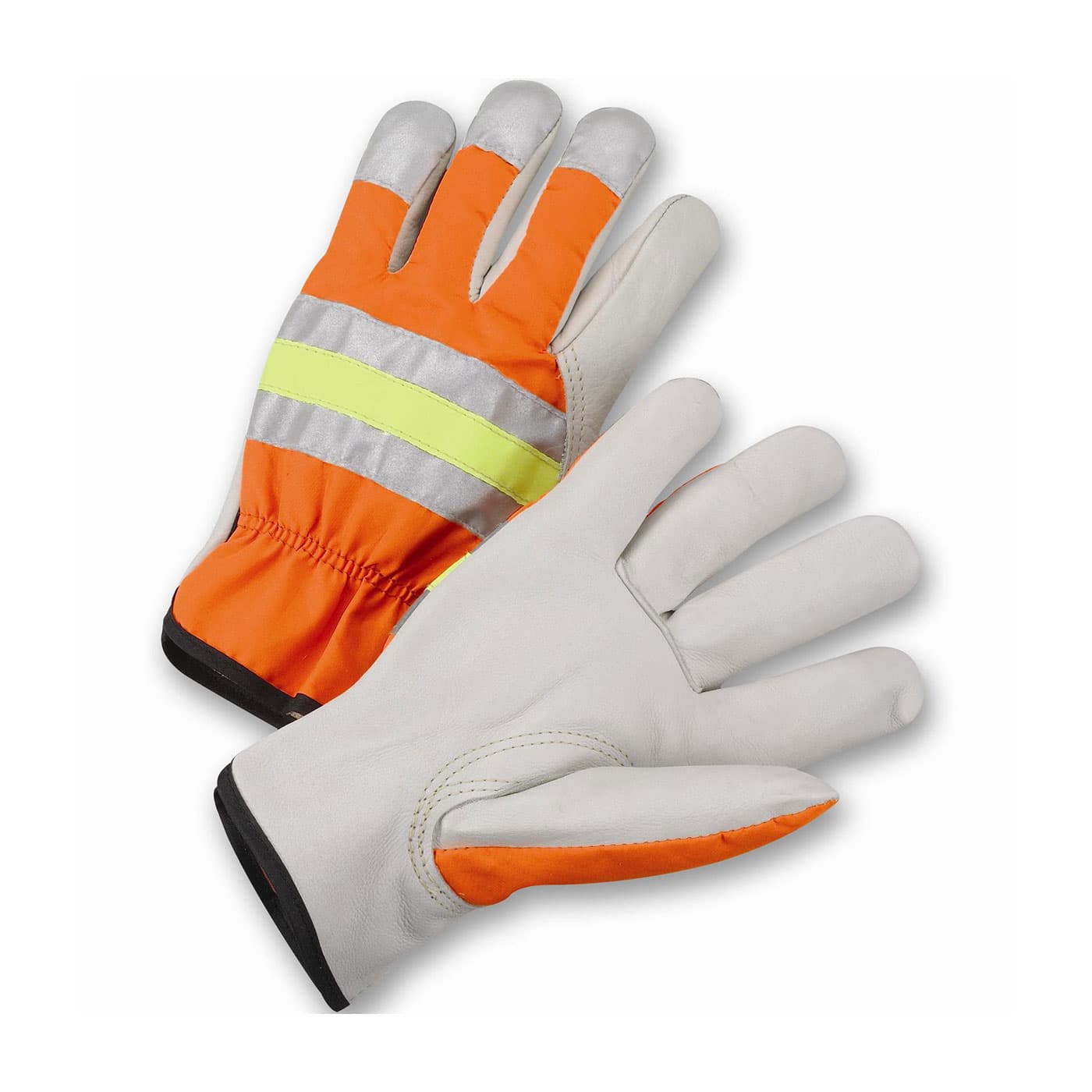 PIP Premium Grade Top Grain Cowhide Leather Drivers Glove with Fabric Back and 3M Scotchlite Reflective Material (HVO990K)