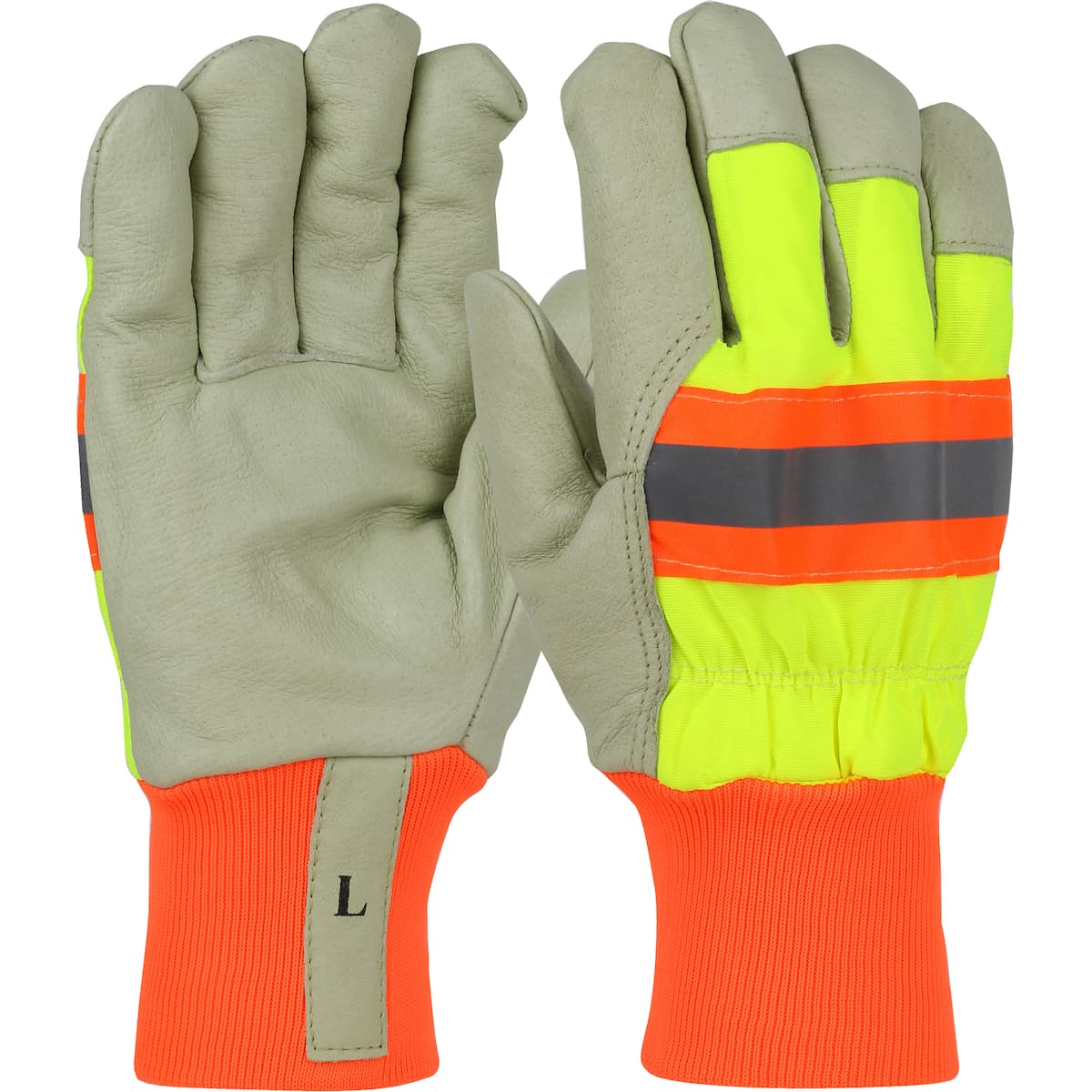 PIP Pigskin Leather Palm Glove with Nylon Hi-Vis Back and 3M Thinsulate Lining - Knit Wrist (HVY1555)