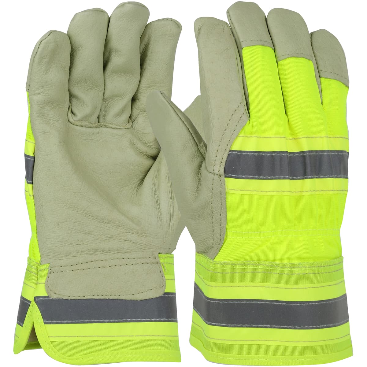 PIP® Pigskin Leather Palm Glove with Nylon Hi-Vis Back and Thermal Lining - Rubberized Safety Cuff (HVY5555)