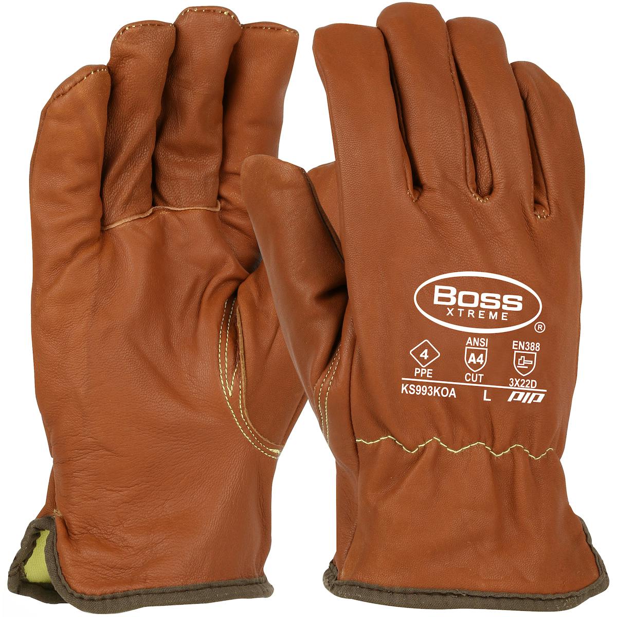 Boss® Xtreme AR Top Grain Goatskin Leather Drivers Glove with Oil Armor™ Finish and Para-Aramid Lining - Keystone Thumb (KS993KOA)