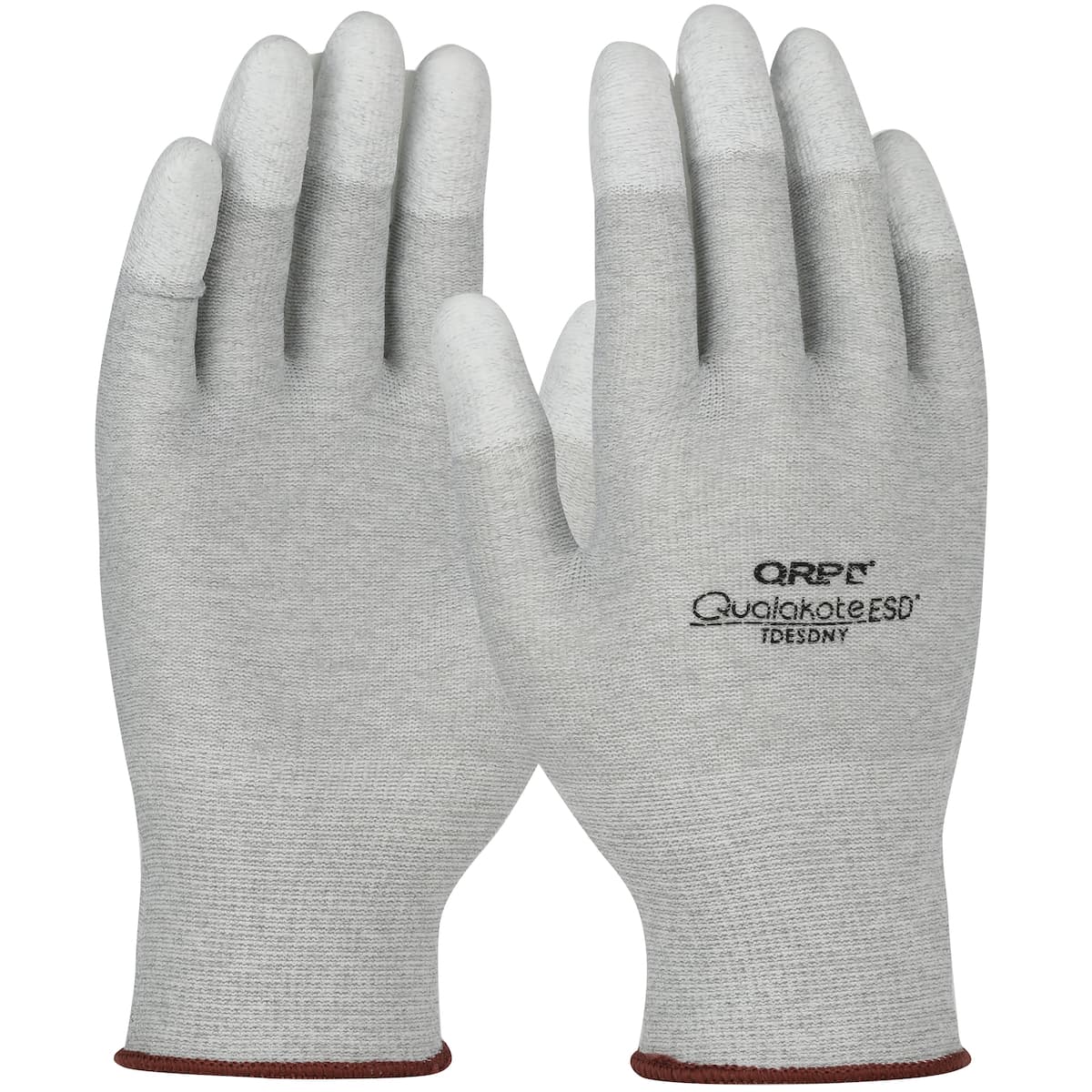 QRP Qualakote Seamless Knit Nylon/Carbon Fiber Electrostatic Dissipative (ESD) Glove with Polyurethane Coated Grip on Fingertips (TDESDNY)