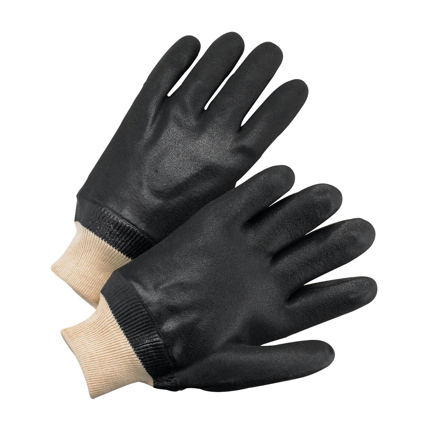 PVC Dipped Glove with Jersey Liner and Rough Sandy Finish - Knit Wrist, Black (J1007RF) - L