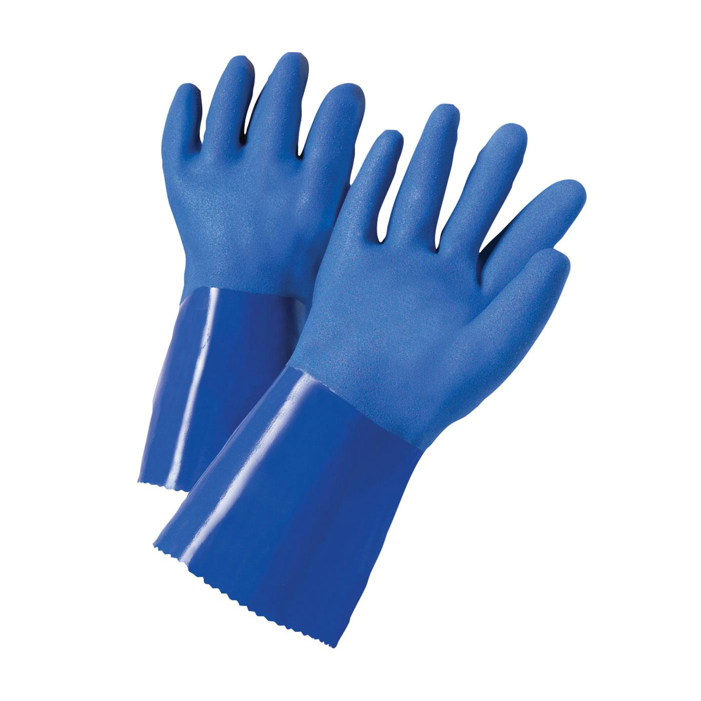 PVC Dipped Glove with Interlock Liner and Rough Finish - 12" Length, Blue (J1327) - L