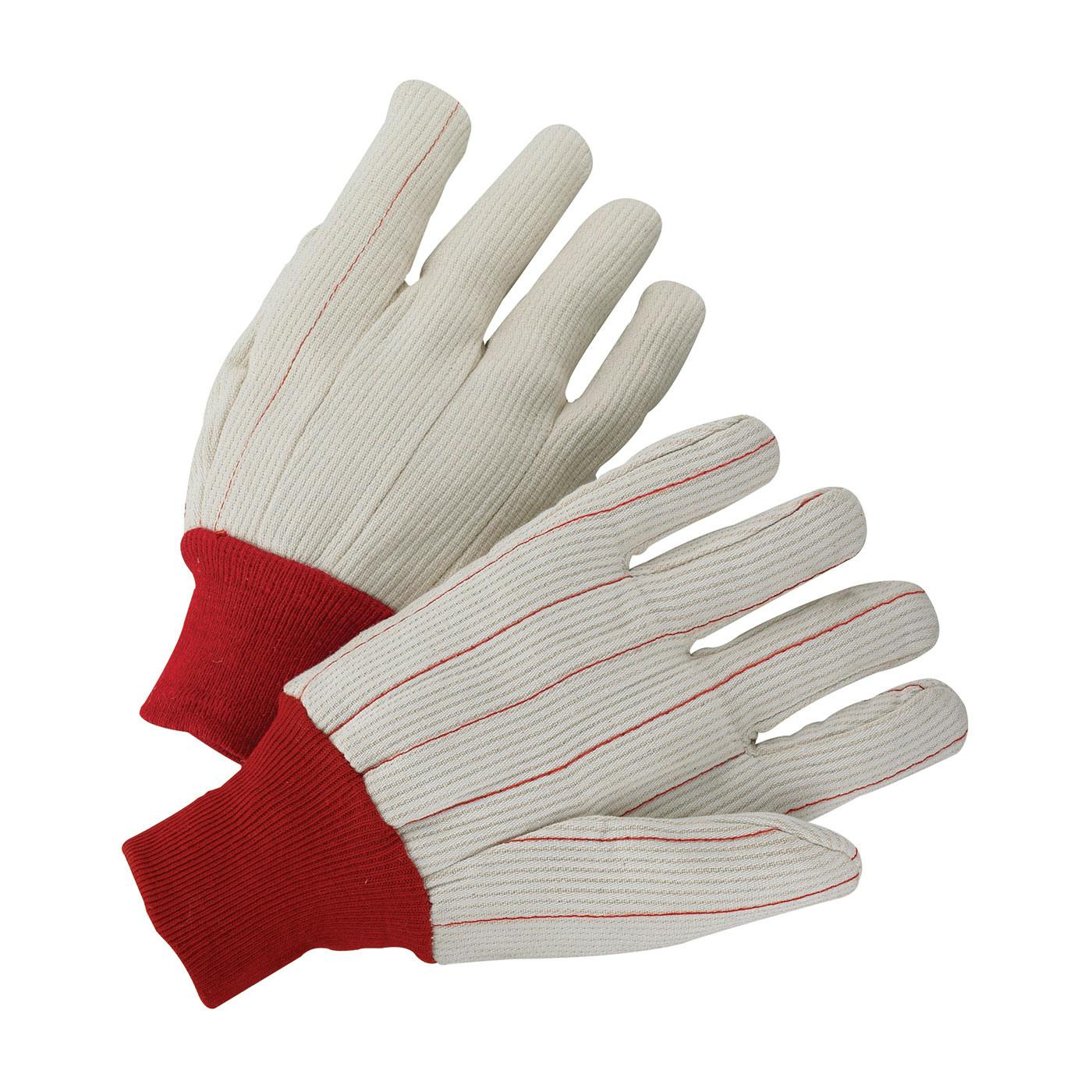 Polyester/Cotton Corded Double Palm Glove with Nap-In Finish - Red Knit Wrist, Natural (K81SCNCRI) - L