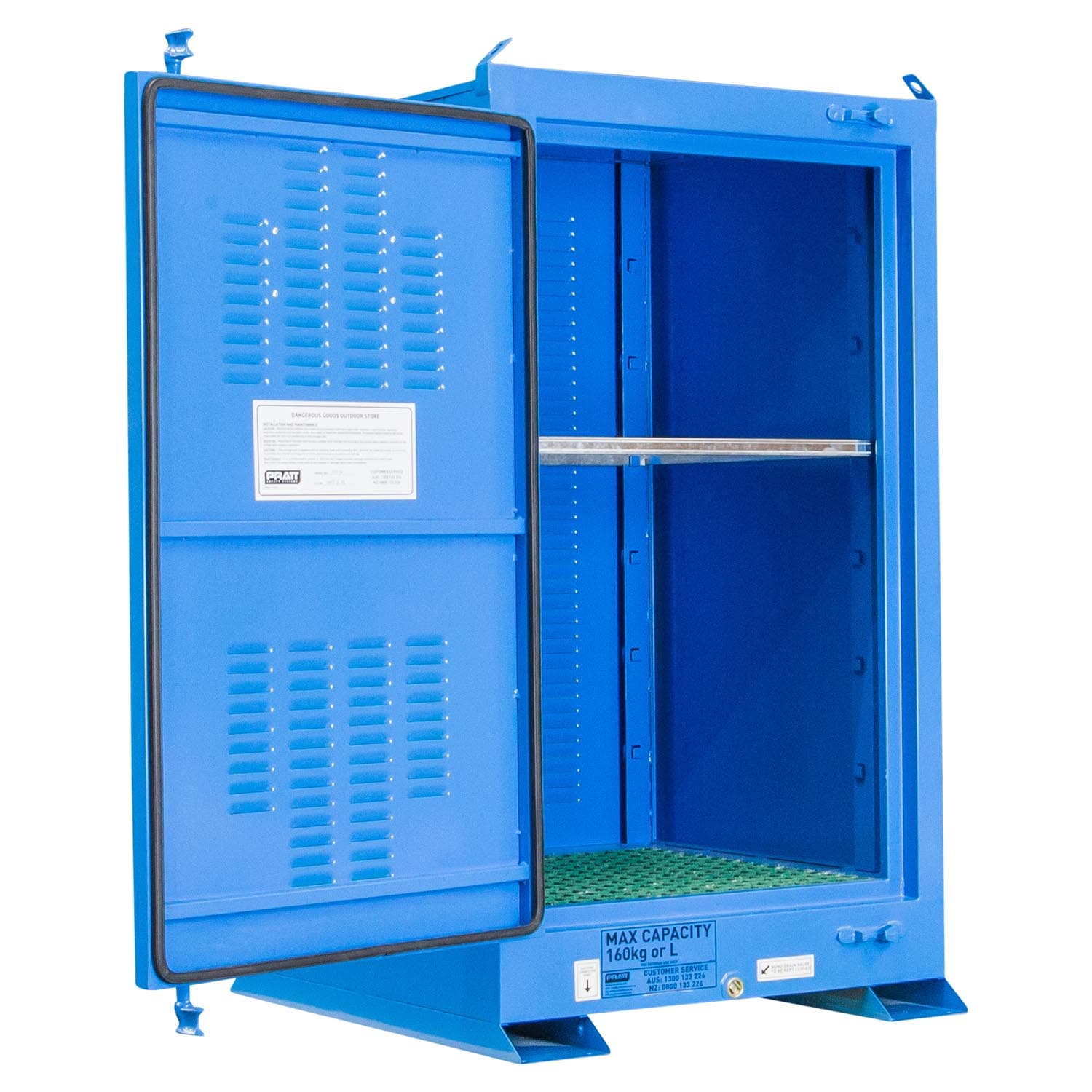 Pratt Dangerous Goods Outdoor Storage Cabinet:160L - 1 Door - 2 Shelves_1