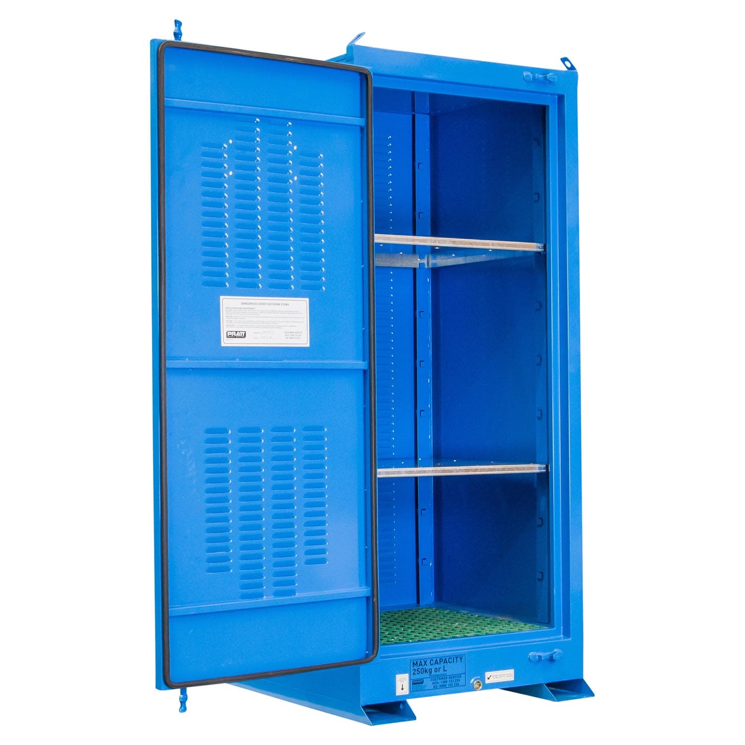 Pratt Dangerous Goods Outdoor Storage Cabinet:250L - 1 Door - 3 Shelves_1