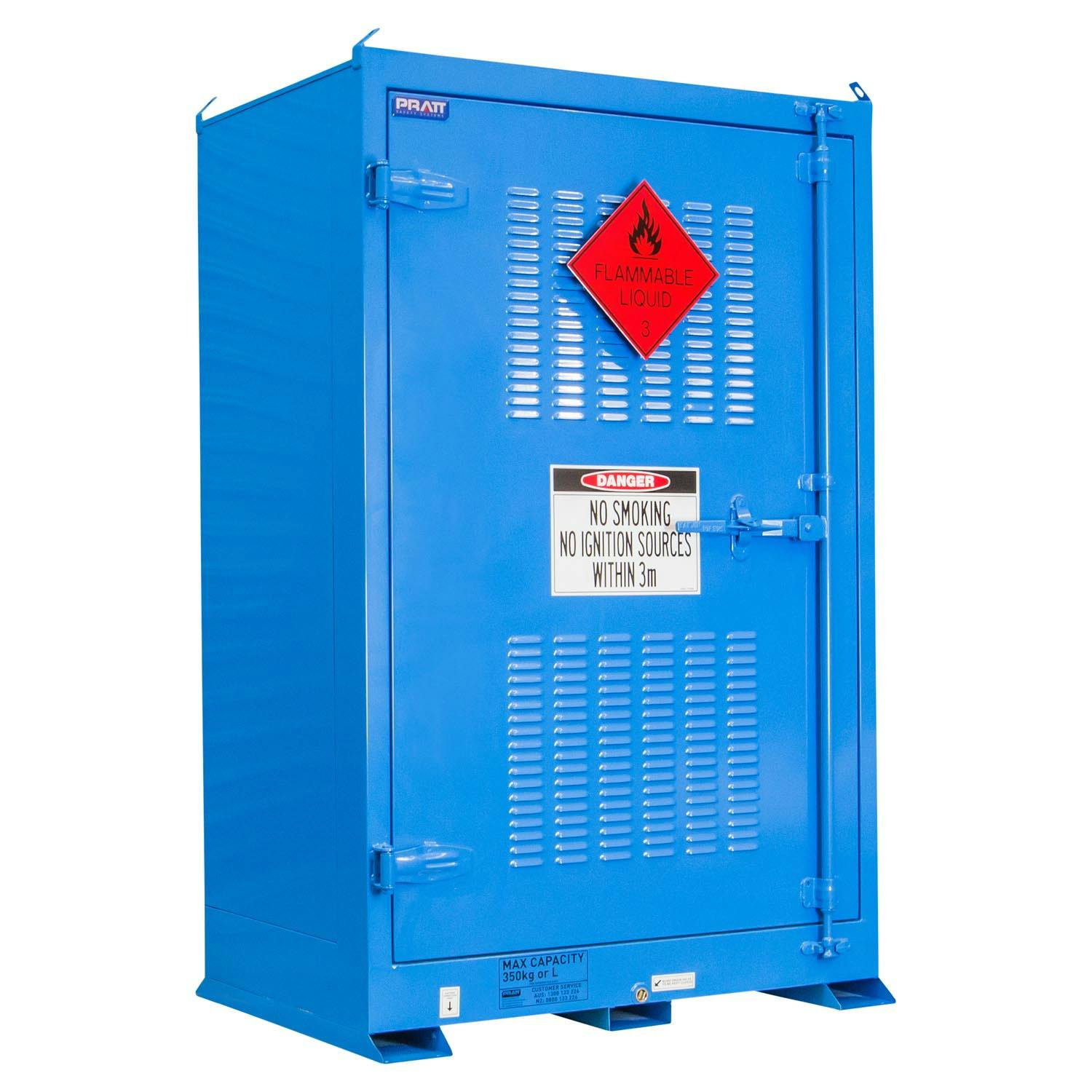 Pratt Dangerous Goods Outdoor Storage Cabinet:350L - 1 Door - 3 Shelves