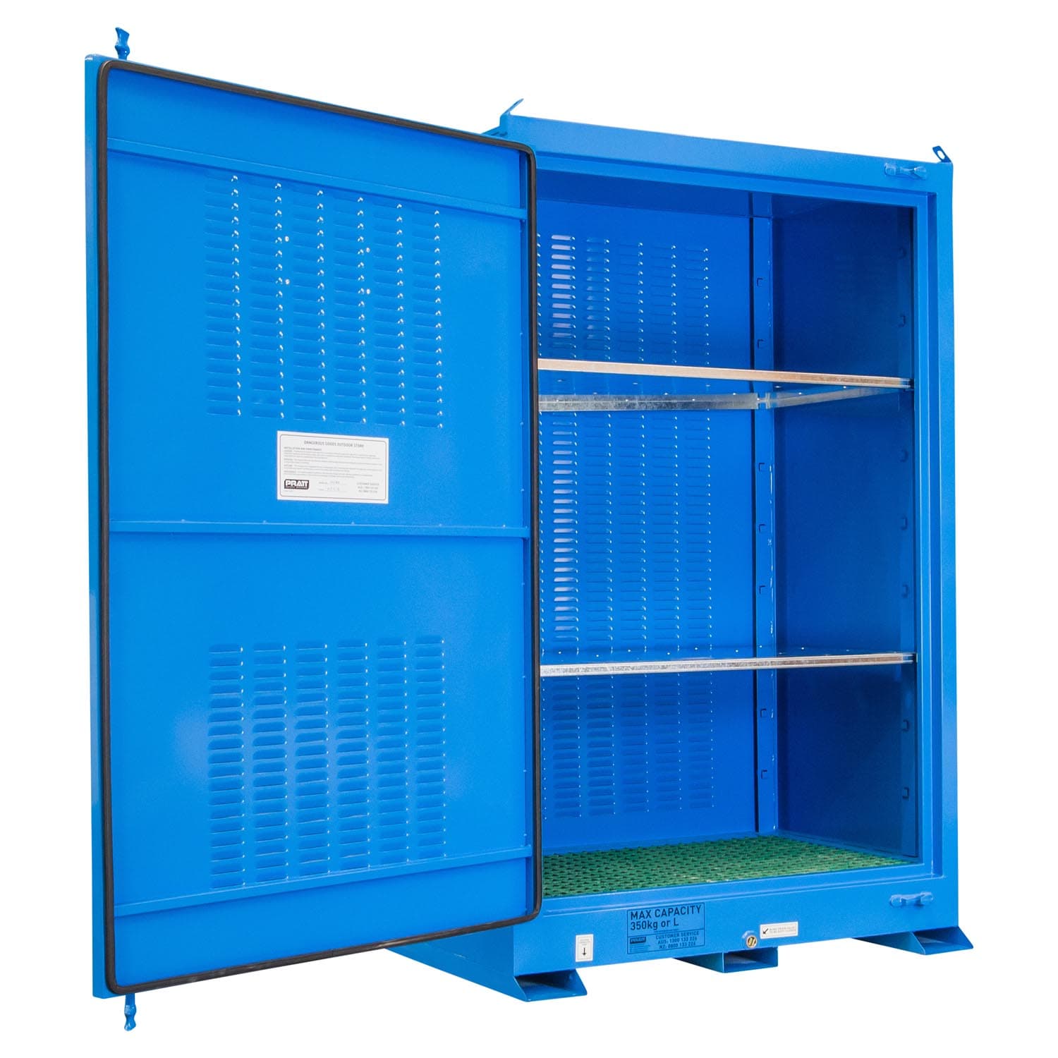 Pratt Dangerous Goods Outdoor Storage Cabinet:350L - 1 Door - 3 Shelves_1