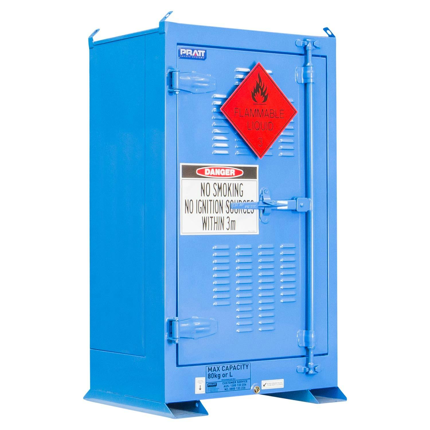 Pratt Dangerous Goods Outdoor Storage Cabinet:80L - 1 Door - 2 Shelves