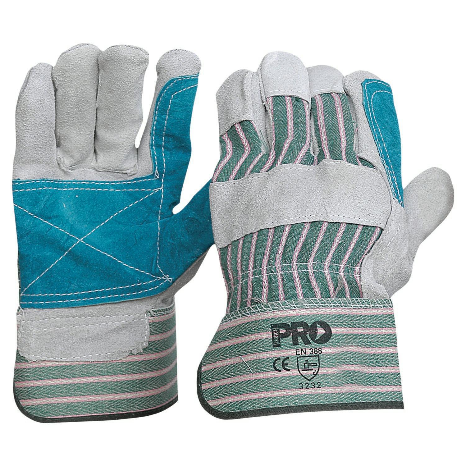 Pro Choice Green & Grey Striped Cotton / Leather Gloves Large