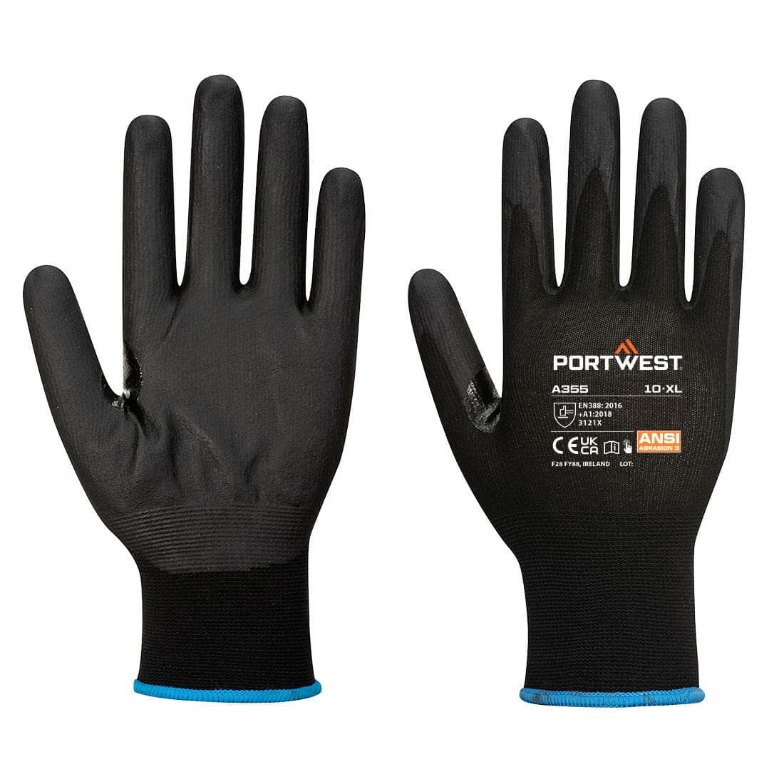 Portwest Grip 15 Nitrile Foam Touchscreen Glove (PK12) (Black/Black)