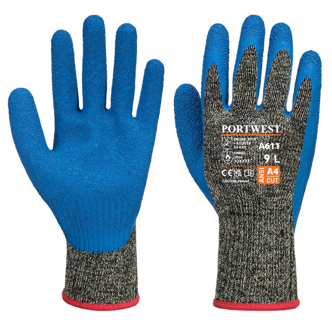 Portwest Aramid HR Cut Latex Glove (Black/Blue)