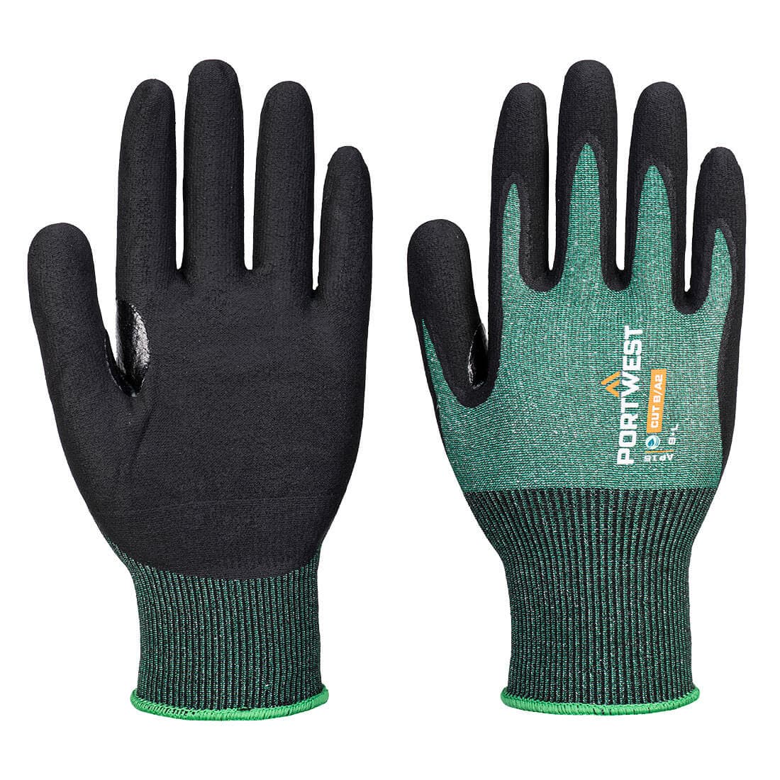 Portwest SG Cut B18 Nitrile Glove (Pk12) (Green/Black)