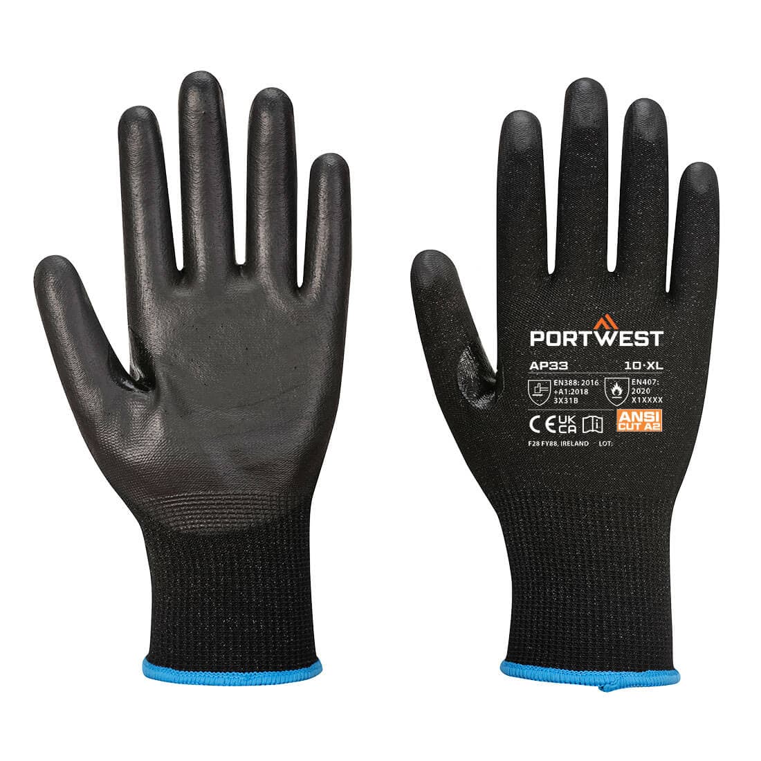Portwest LR15 PU Touchscreen Glove (Pk12) (Black/Black)