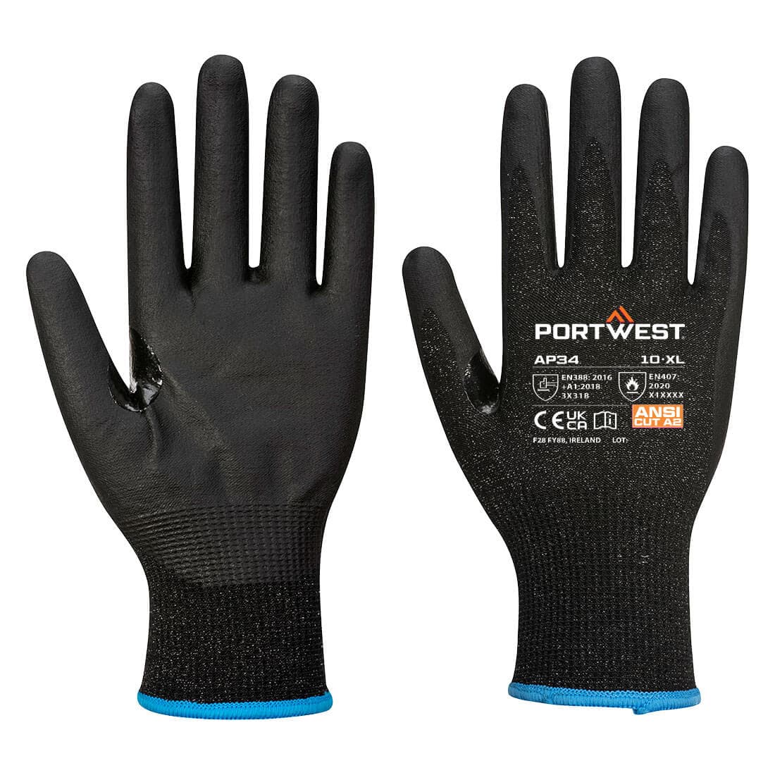 Portwest LR15 Nitrile Foam Touchscreen Glove (Pk12) (Black/Black)