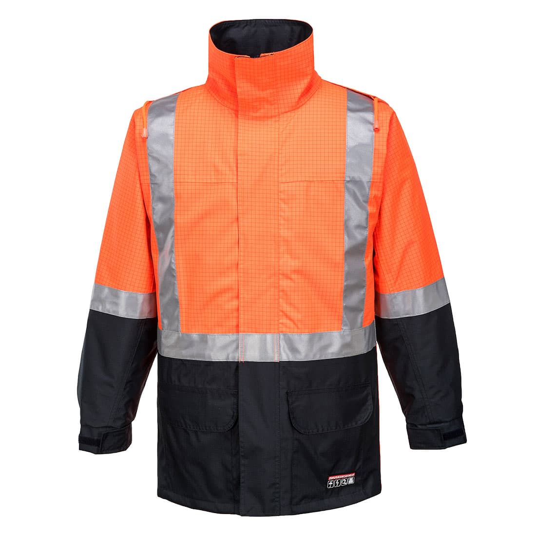 Portwest Huski Amp Hi-Vis Contrast Rain Jacket (Orange/Navy)