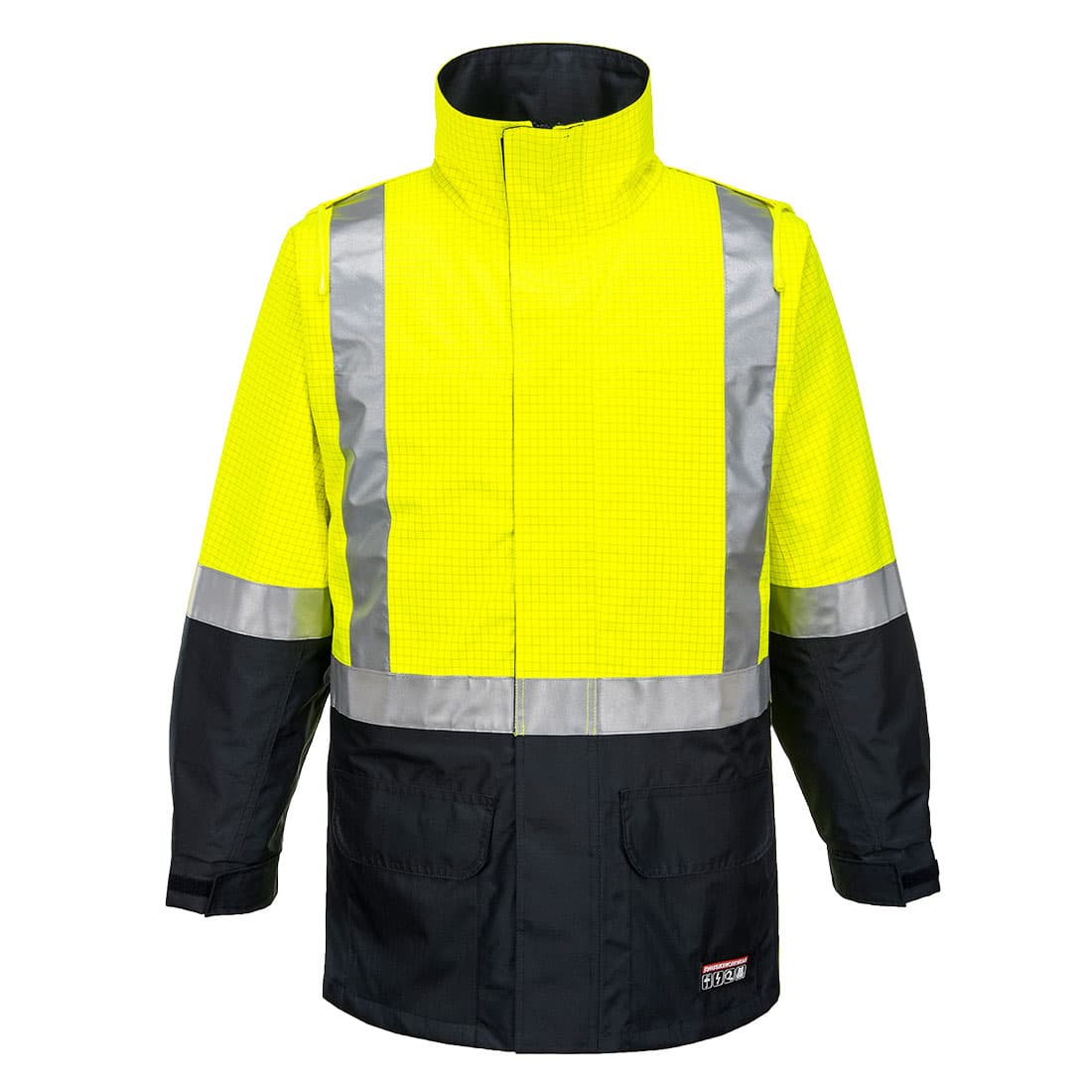 Portwest Huski Amp Hi-Vis Contrast Rain Jacket (Yellow/Navy)