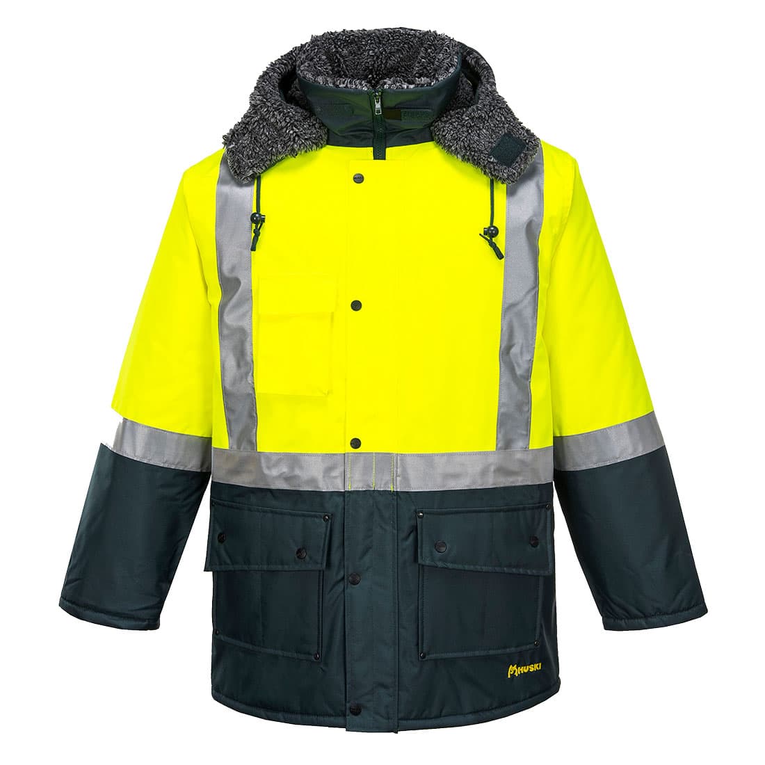 Portwest Huski Hi-Vis Contrast Freezer Jacket (Yellow/Forest Green)