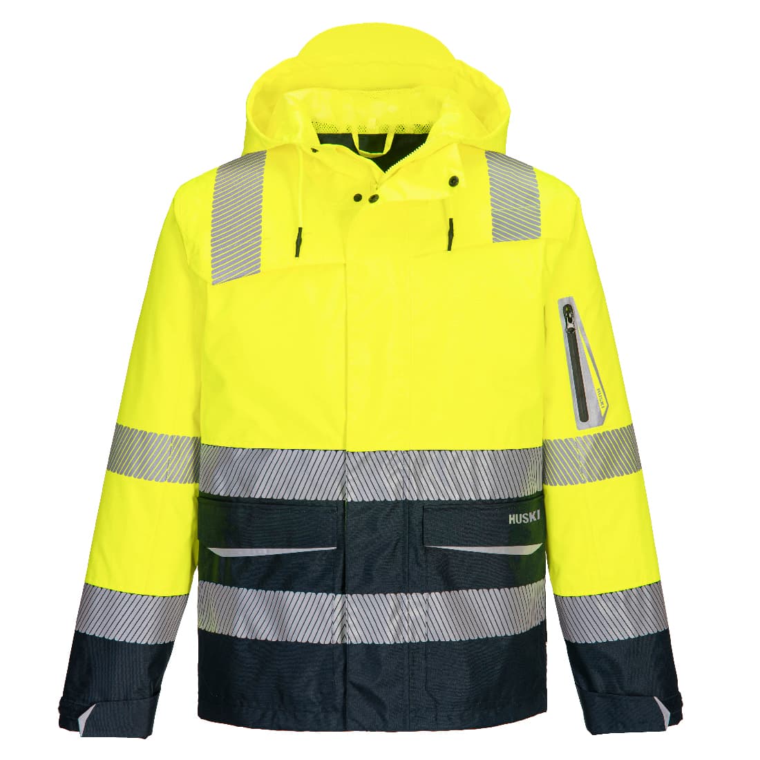 Portwest Huski Hi-Vis Contrast Rain Jacket (Yellow/Navy)