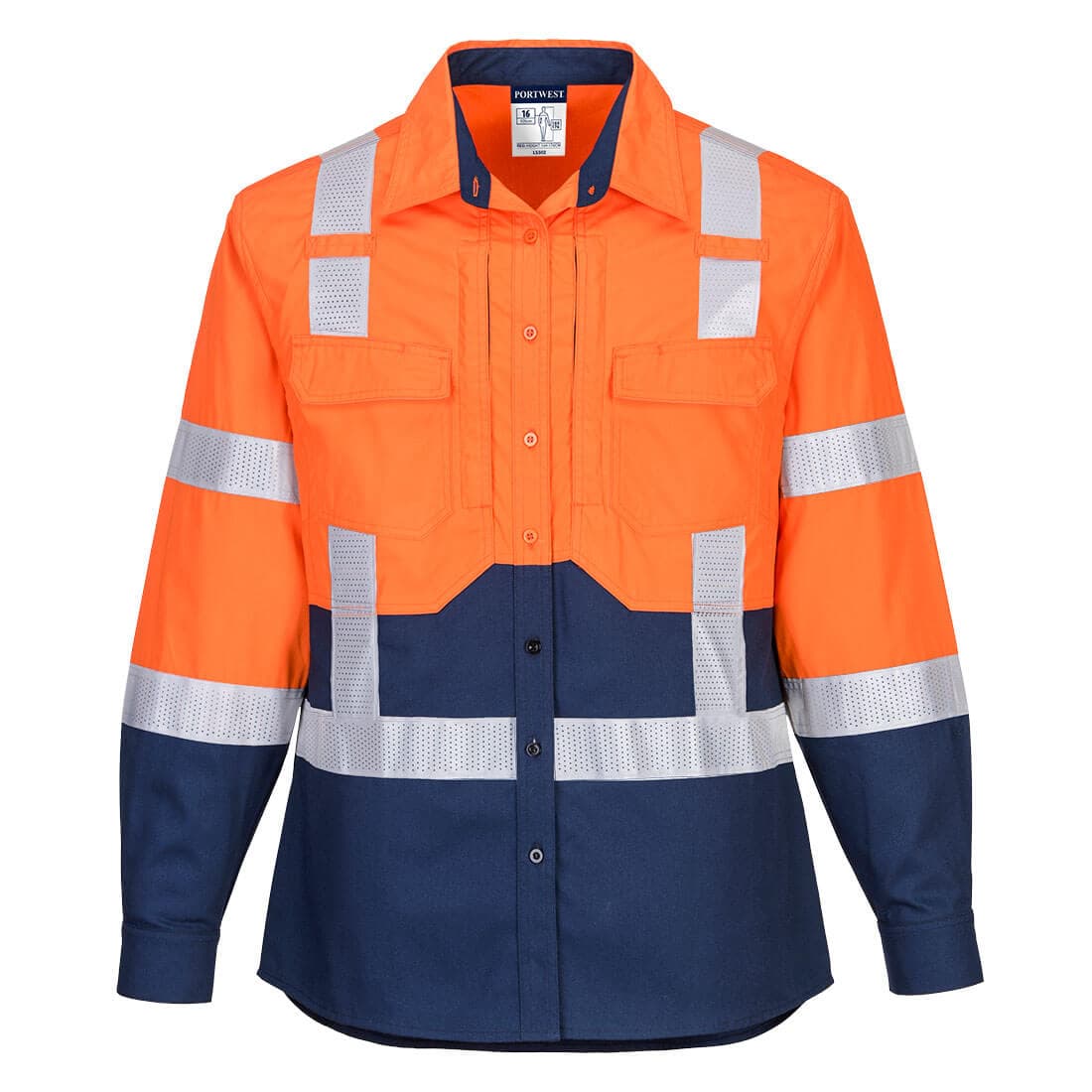 Portwest Ladies Hi-Vis Stretch Long Sleeve Shirt (Orange/Navy)