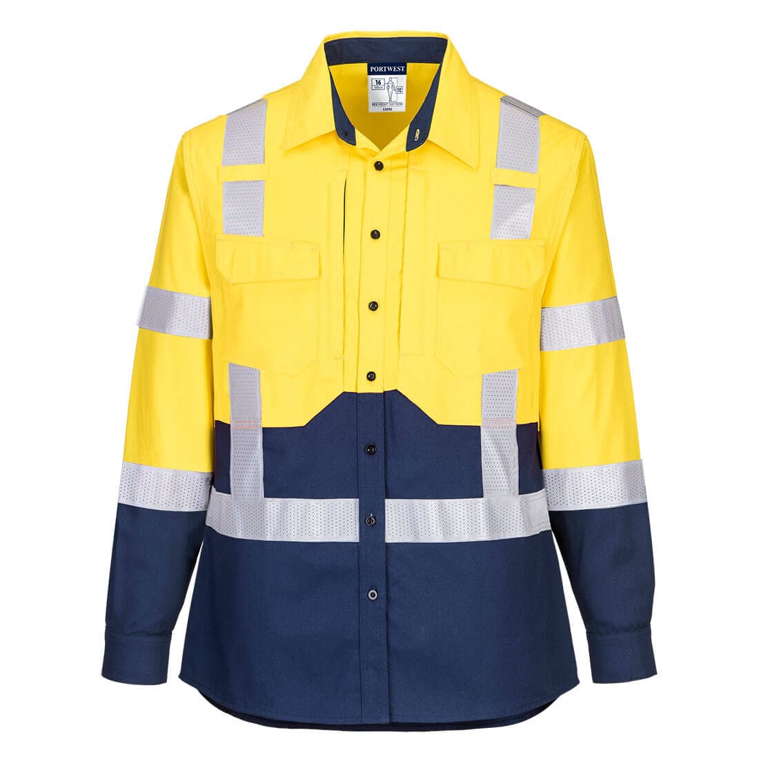 Portwest Ladies Hi-Vis Stretch Long Sleeve Shirt (Yellow/Navy)