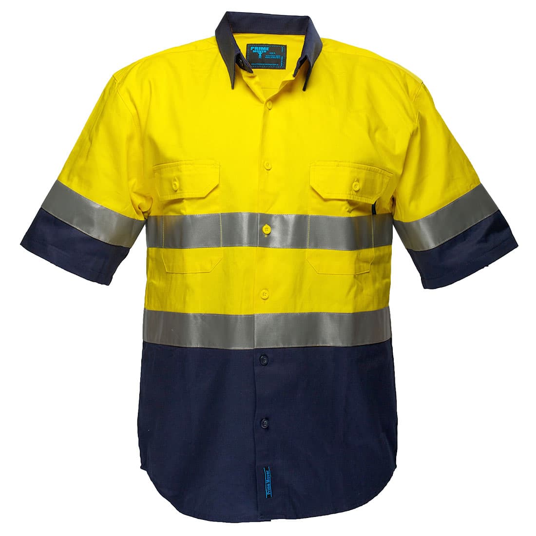Portwest Hi-Vis Two Tone Regular Weight Short Sleeve Shirt with Tape (Yellow/Navy)