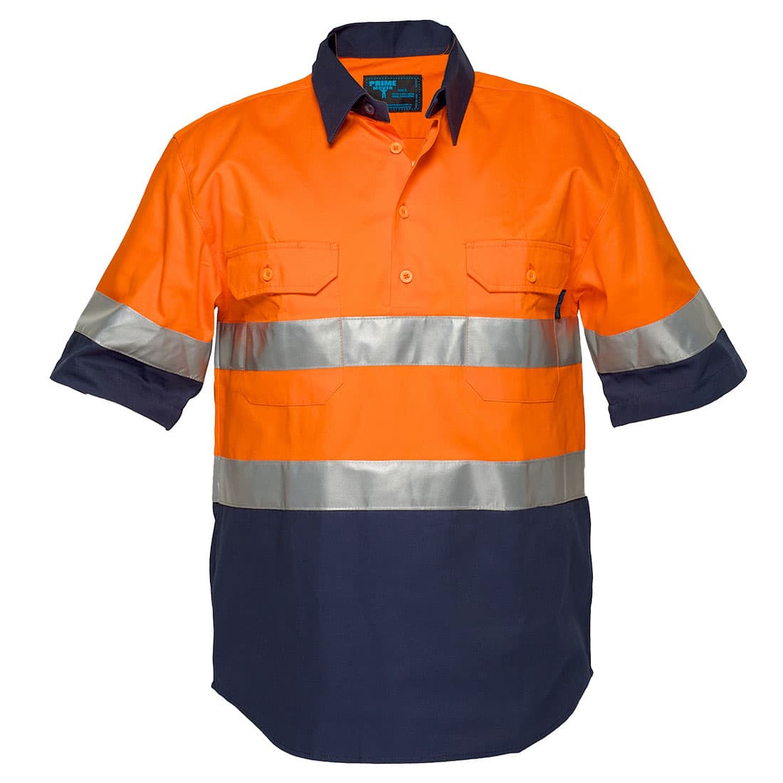 Portwest Hi-Vis Two Tone Regular Weight Short Sleeve Closed Front Shirt with Tape (Orange/Navy)
