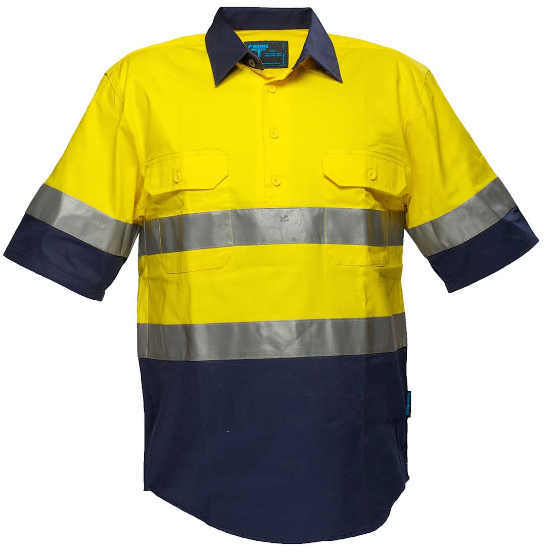 Portwest Hi-Vis Two Tone Regular Weight Short Sleeve Closed Front Shirt with Tape (Yellow/Navy)