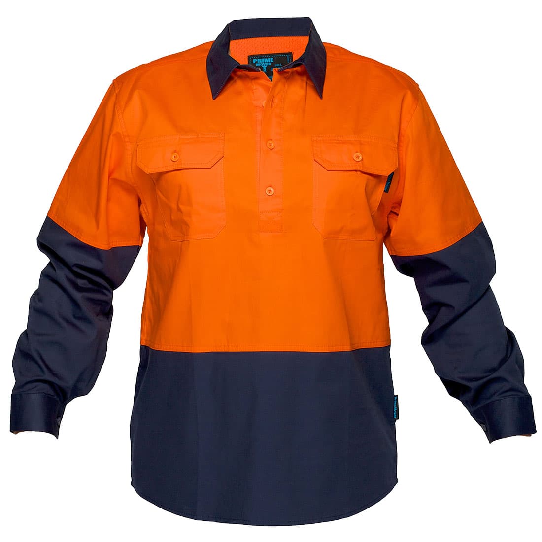 Portwest Canberra Hi-Vis Lightweight Contrast 1/2 Button Class D Shirt L/S  (Orange/Navy)