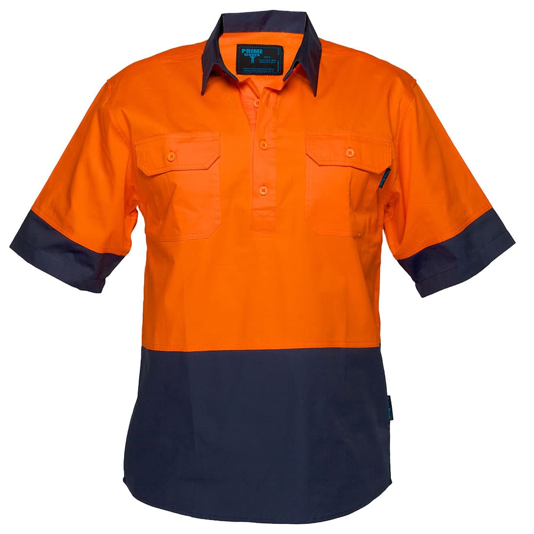 Portwest Canberra Hi-Vis Lightweight Contrast 1/2 Button Class D Shirt S/S  (Orange/Navy)