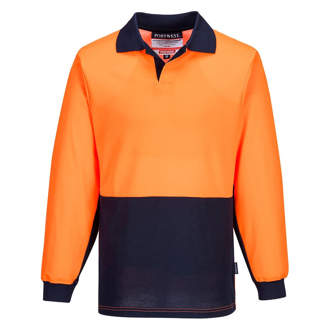 Portwest Hi-Vis Cotton Comfort Contrast Class D Polo Shirt L/S  (Orange/Navy)