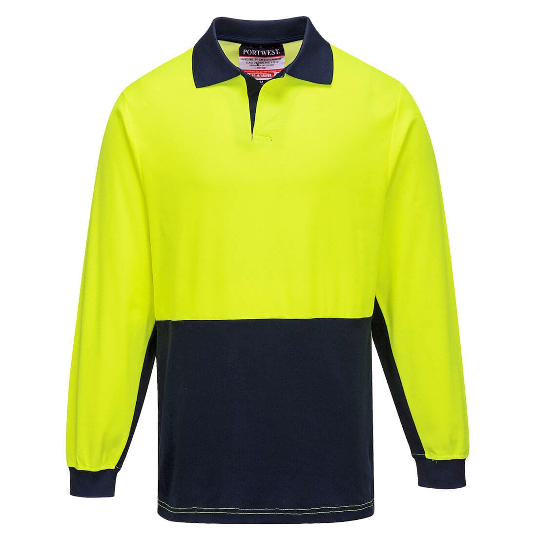 Portwest Hi-Vis Cotton Comfort Contrast Class D Polo Shirt L/S  (Yellow/Navy)