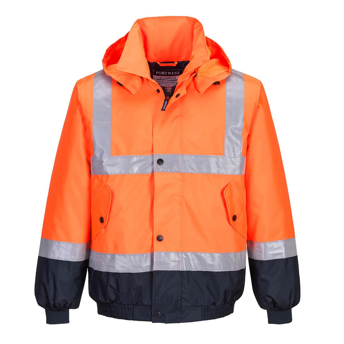 Portwest Hi-Vis Contrast Bomber Jacket U-Taped (Orange/Navy)