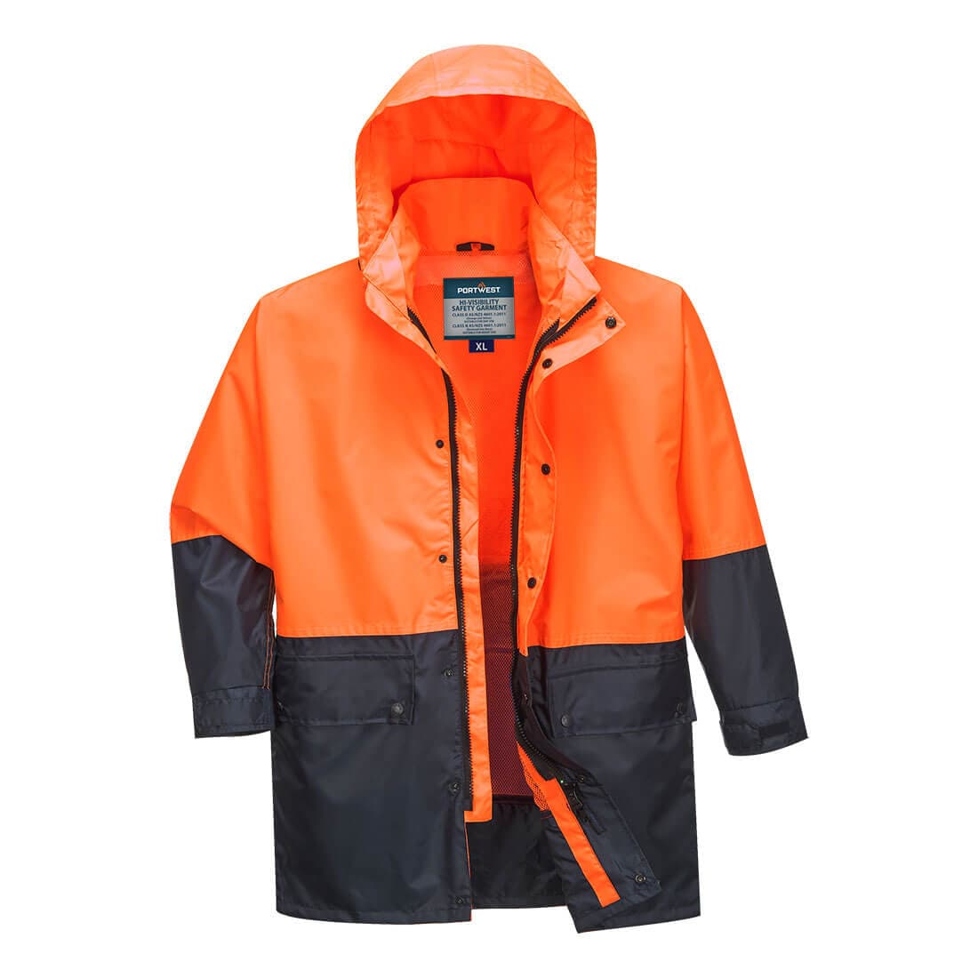 Portwest Kimberley Hi-Vis Contrast Class D Rain Traffic Jacket (Orange/Navy)