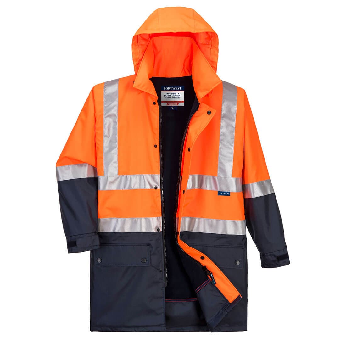 Portwest Hi-Vis Polar Fleece Lined Contrast Traffic Jacket  (Orange/Navy)