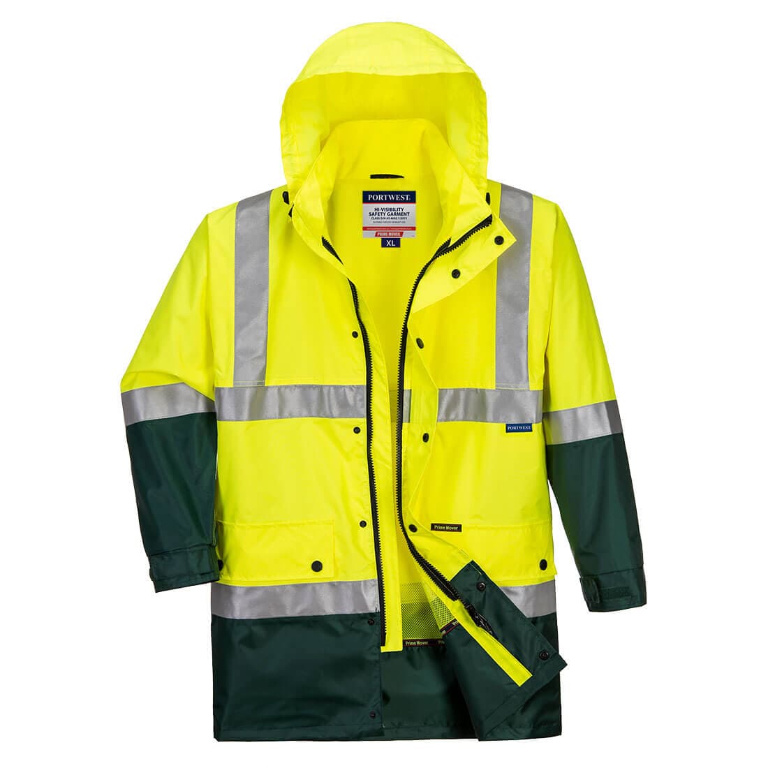 Portwest Eyre Hi-Vis Contrast Rain Traffic Jacket (Yellow/Green)