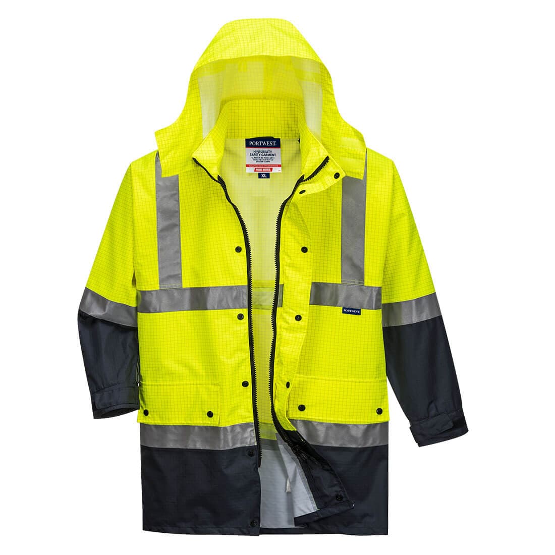 Portwest Mackay Hi-Vis Anti-Static Rain Traffic Jacket  (Yellow/Navy)