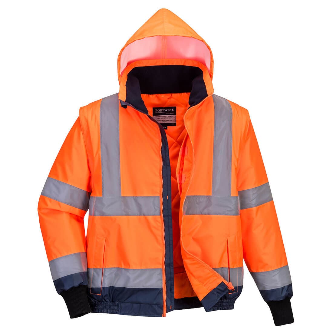 Portwest Hi-Vis 2-in-1 Contrast Essential Bomber Jacket  (Orange/Navy)
