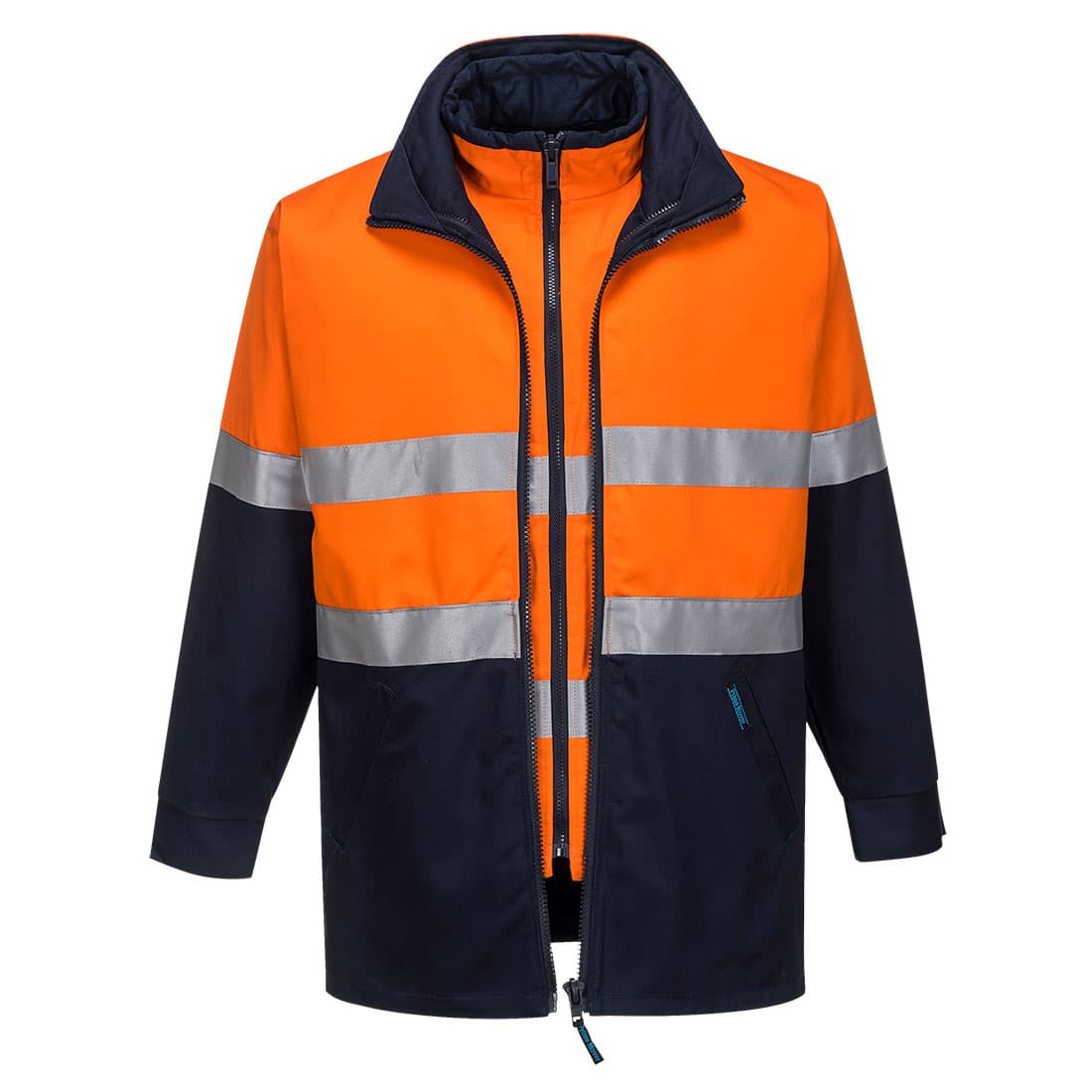 Portwest Hume Hi-Vis 4-in-1 Contrast Work Jacket  (Orange/Navy)