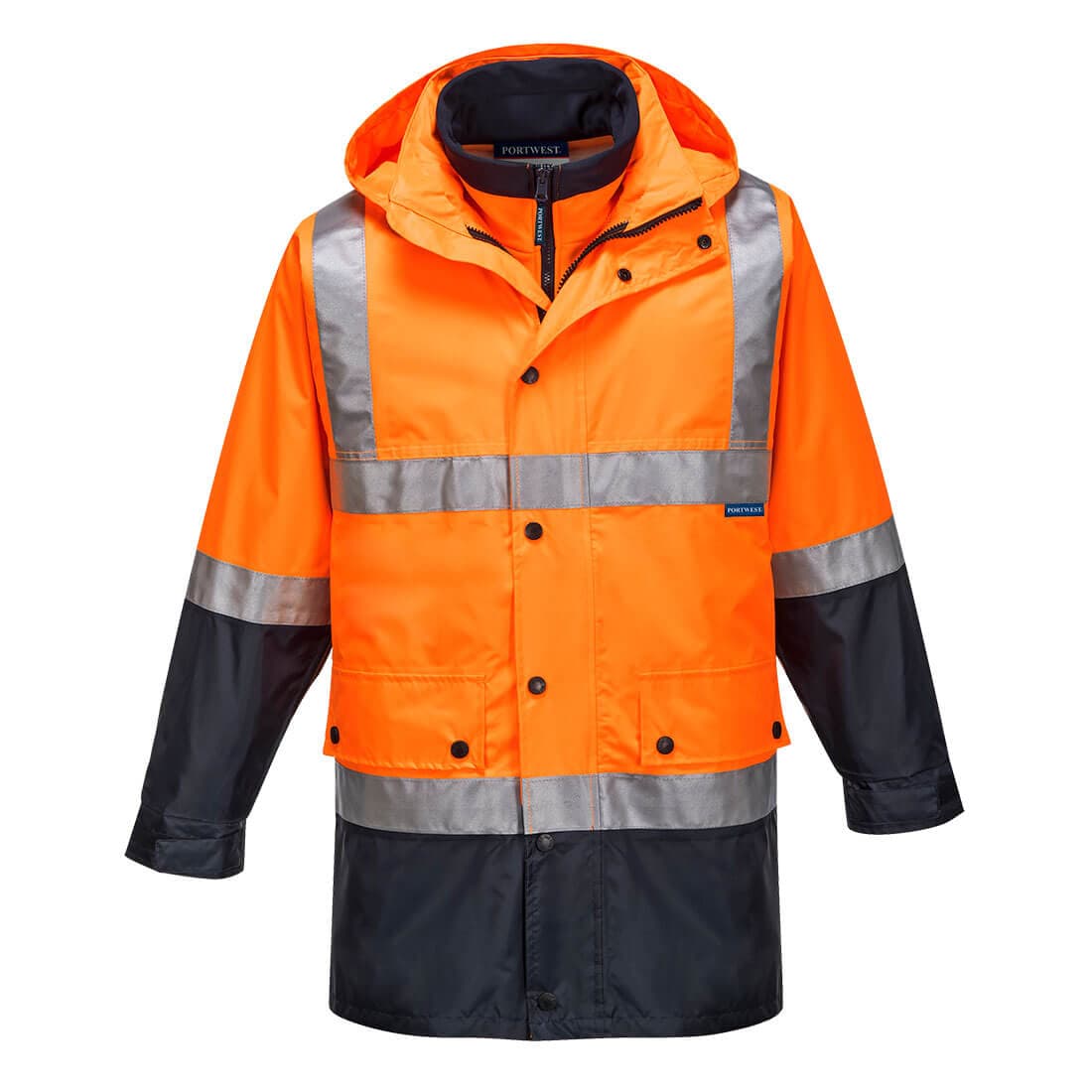 Portwest Eyre Hi-Vis 4-in-1 Contrast Jacket (Orange/Navy)